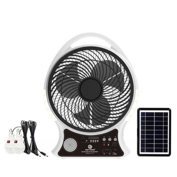 Abanico Recargable Solar Con Altavoz Y Luces